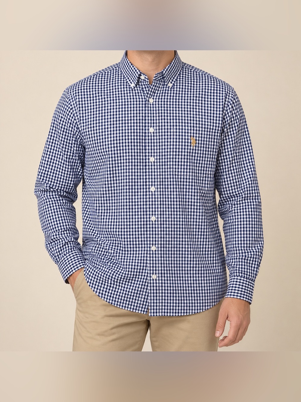 US Polo Assn Men’s XLT Navy White Gingham Long Sleeve Button Down Shirt